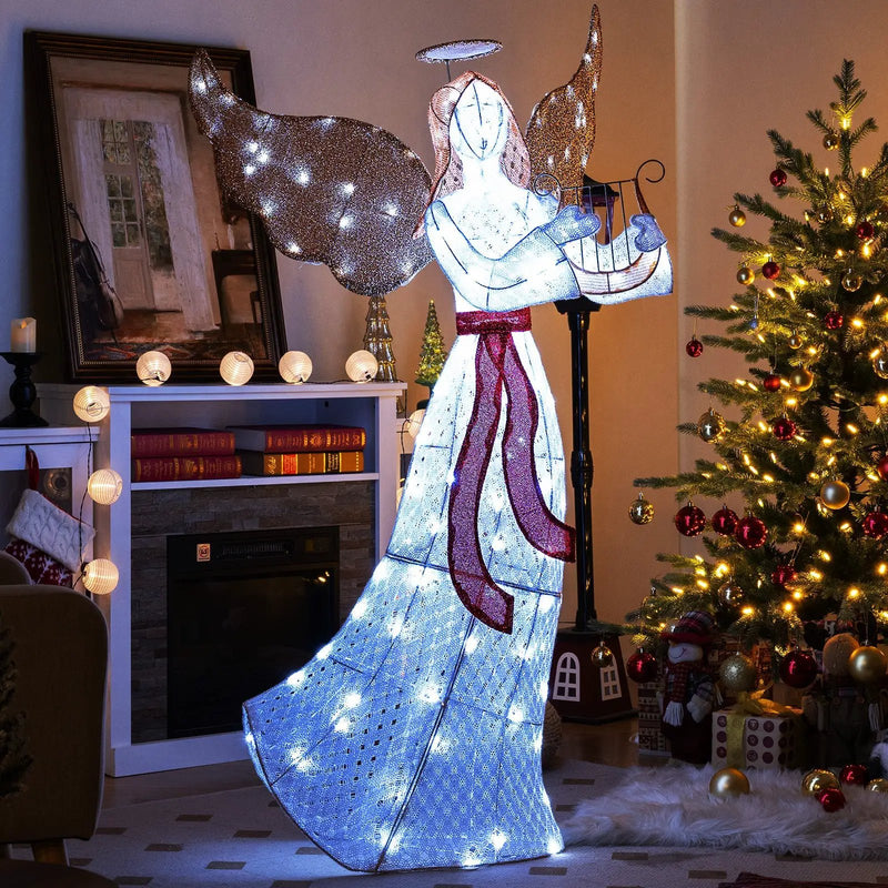 5 ft Christmas Lighted Angel with Harp and 120 Cold White LED Lights by DirectDeals