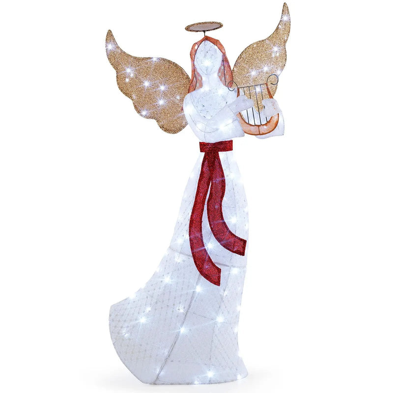 5 ft Christmas Lighted Angel with Harp and 120 Cold White LED Lights by DirectDeals