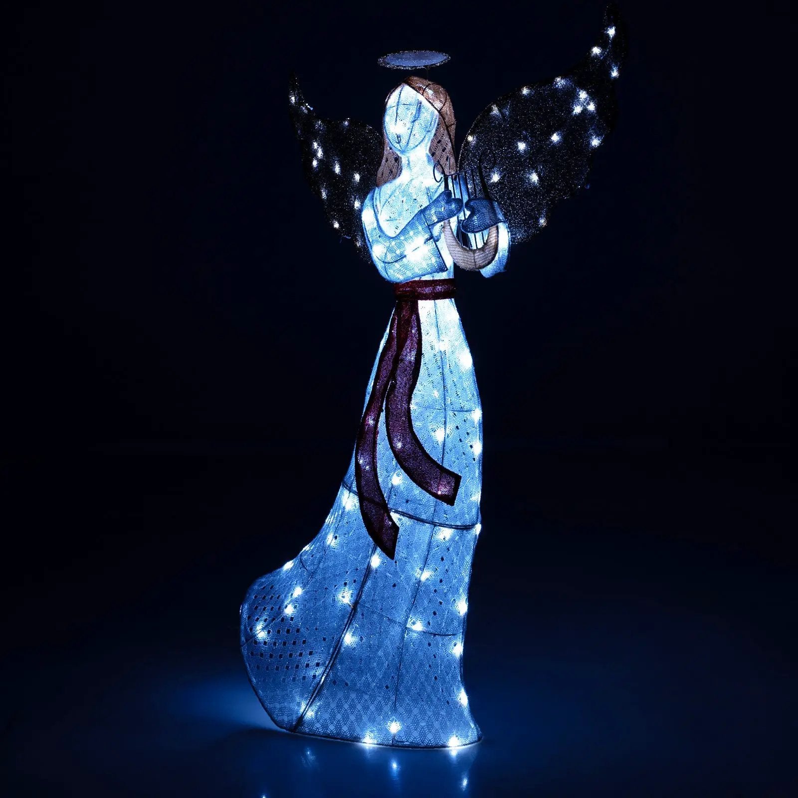 5 ft Christmas Lighted Angel with Harp and 120 Cold White LED Lights by DirectDeals