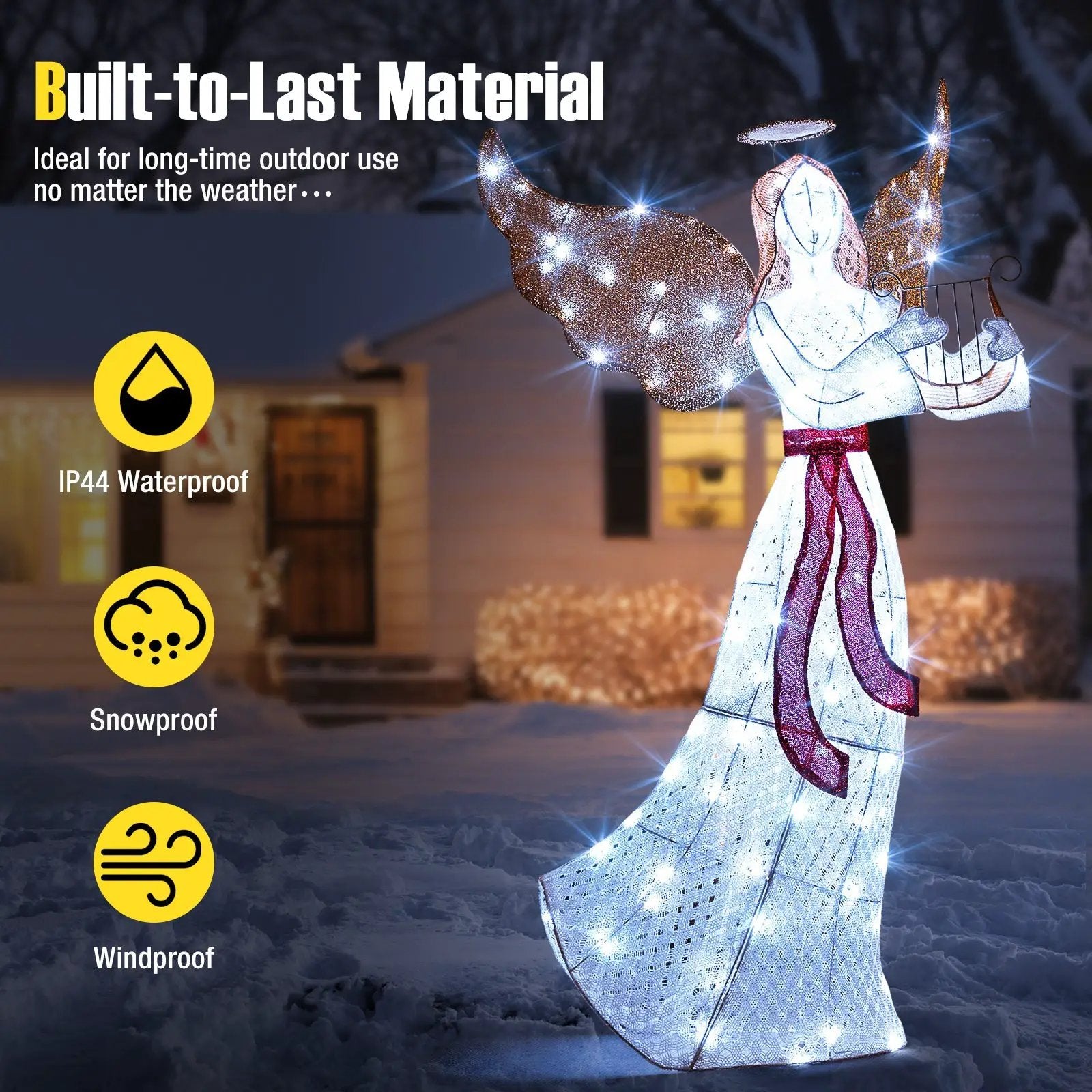 5 ft Christmas Lighted Angel with Harp and 120 Cold White LED Lights by DirectDeals
