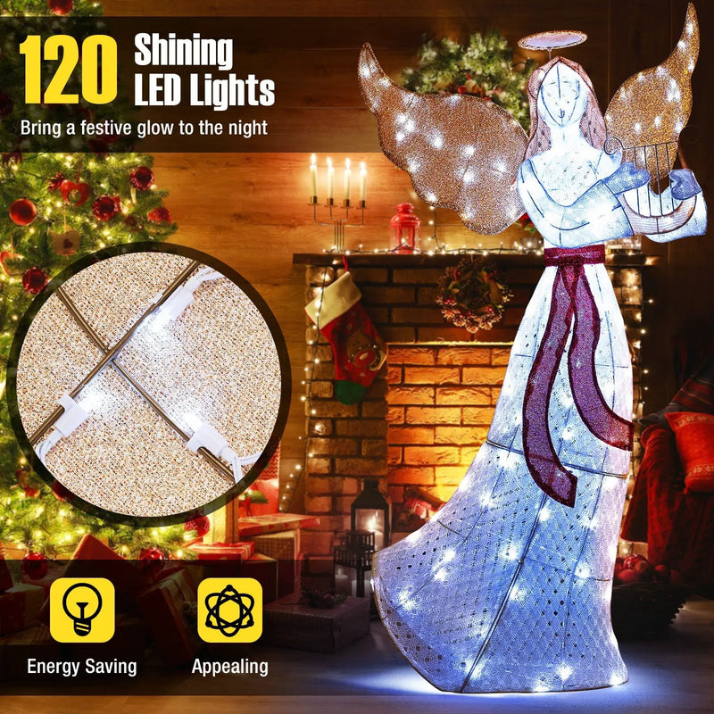 5 ft Christmas Lighted Angel with Harp and 120 Cold White LED Lights by DirectDeals