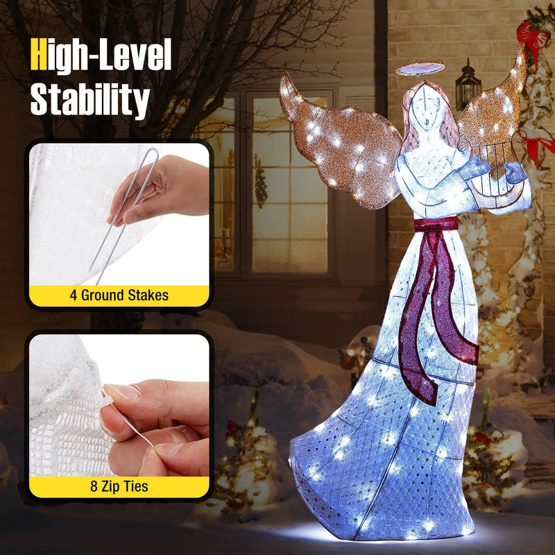5 ft Christmas Lighted Angel with Harp and 120 Cold White LED Lights by DirectDeals