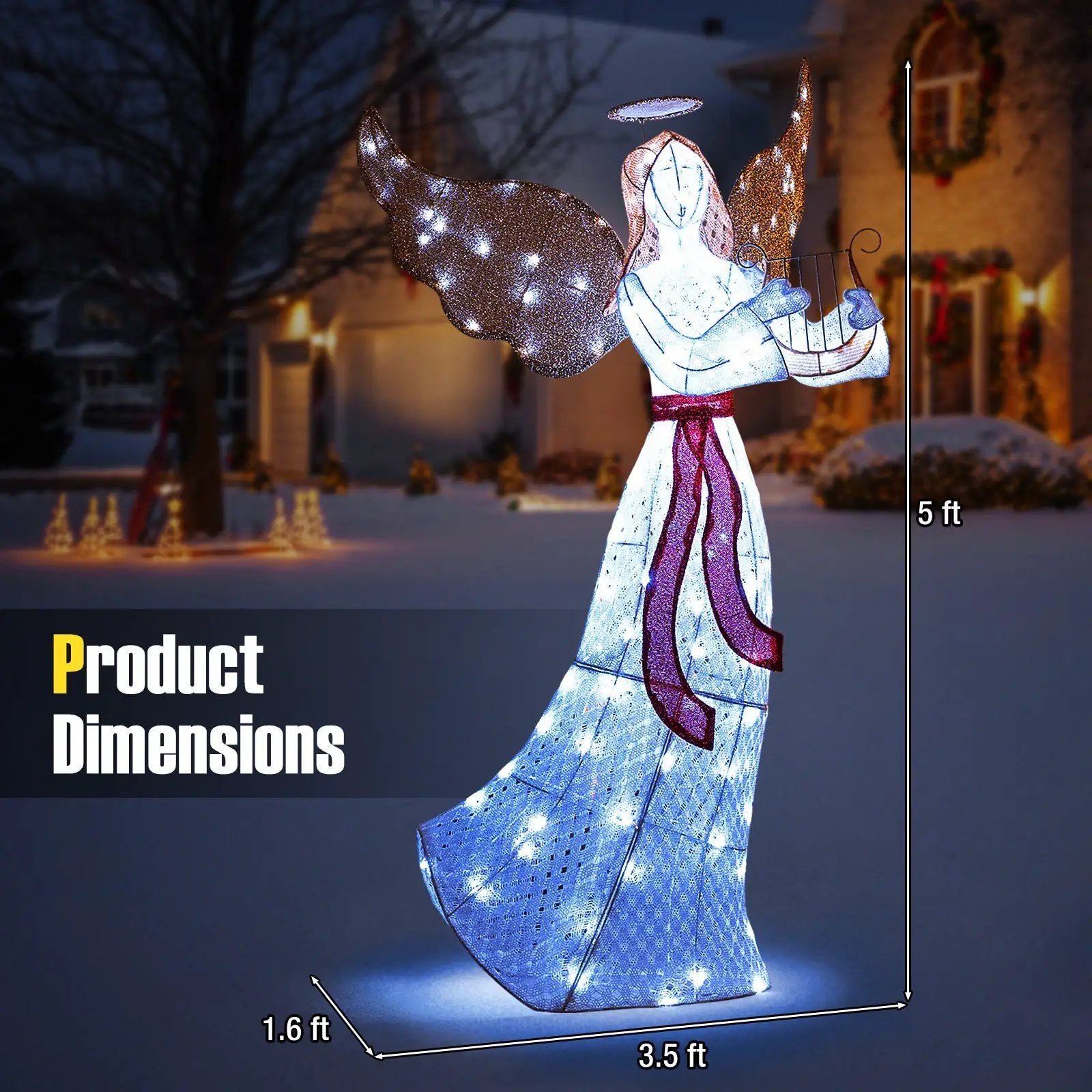 5 ft Christmas Lighted Angel with Harp and 120 Cold White LED Lights by DirectDeals