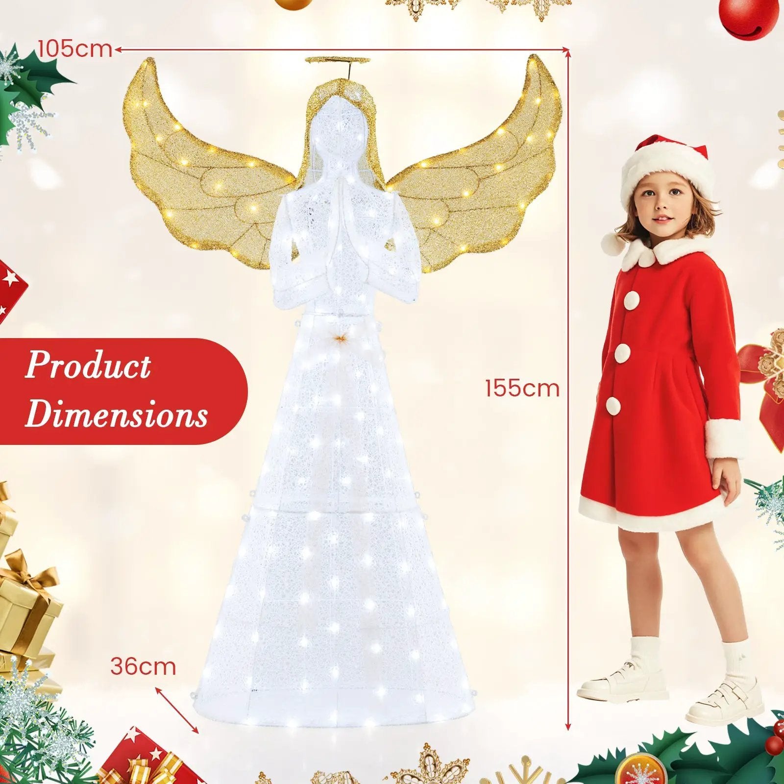 5 ft Festive Pre-Lit Angel with Halo and 150 LED Lights by DirectDeals