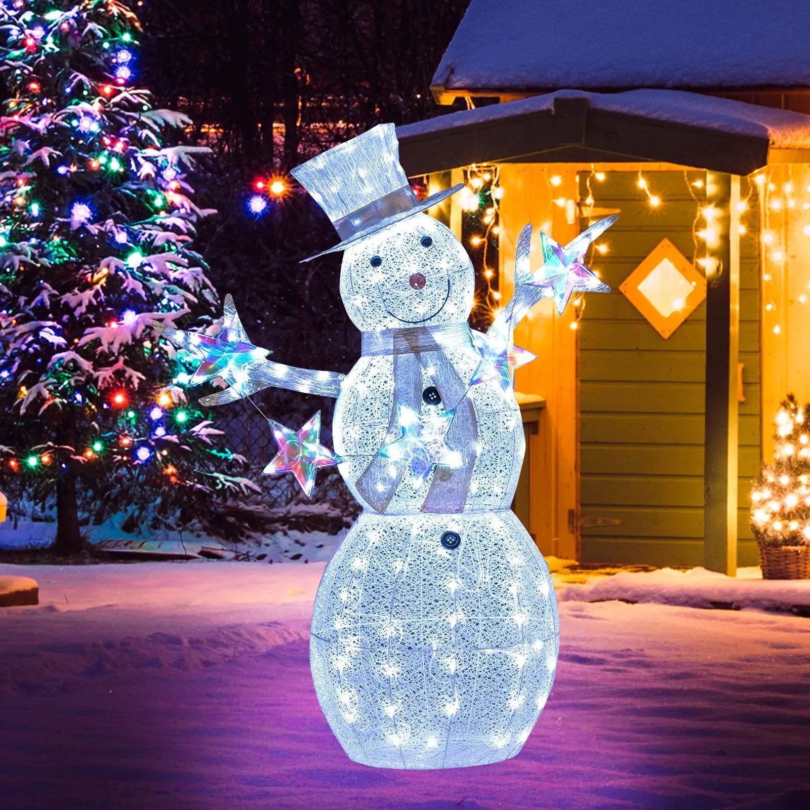 5 ft Pre-Lit Christmas Snowman with Stars by DirectDeals
