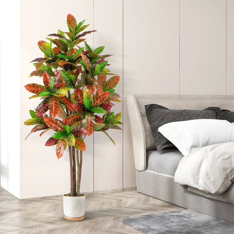 5 FT Tall Artificial Croton Plant with Gradient Leaves and Nursery Pot by DirectDeals