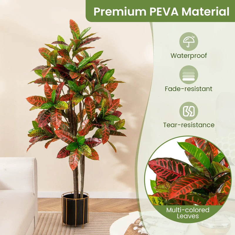 5 FT Tall Artificial Croton Plant with Gradient Leaves and Nursery Pot by DirectDeals