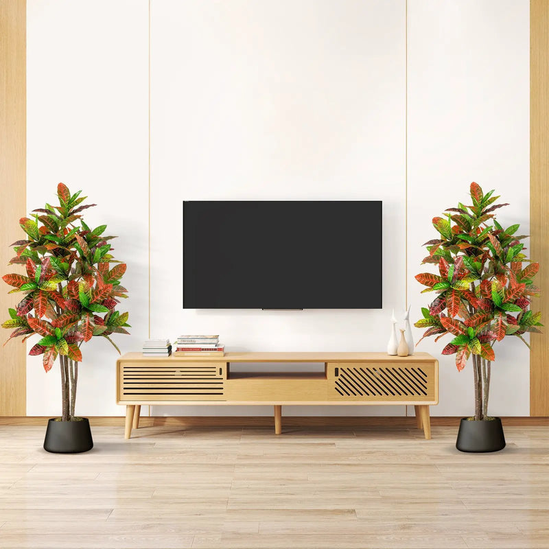 5 FT Tall Artificial Croton Plant with Gradient Leaves and Nursery Pot by DirectDeals