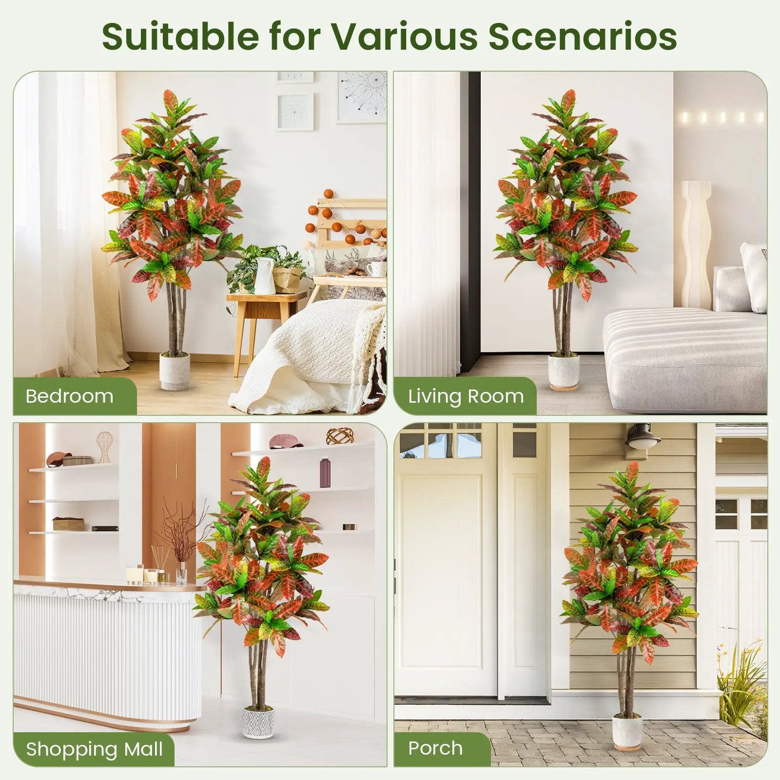 5 FT Tall Artificial Croton Plant with Gradient Leaves and Nursery Pot by DirectDeals