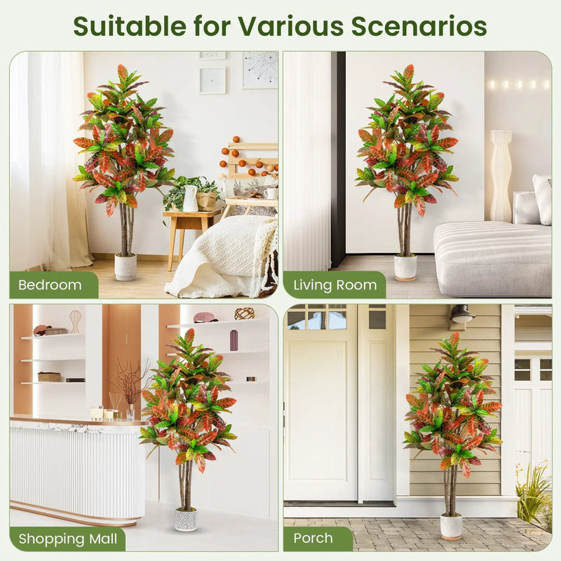 5 FT Tall Artificial Croton Plant with Gradient Leaves and Nursery Pot by DirectDeals