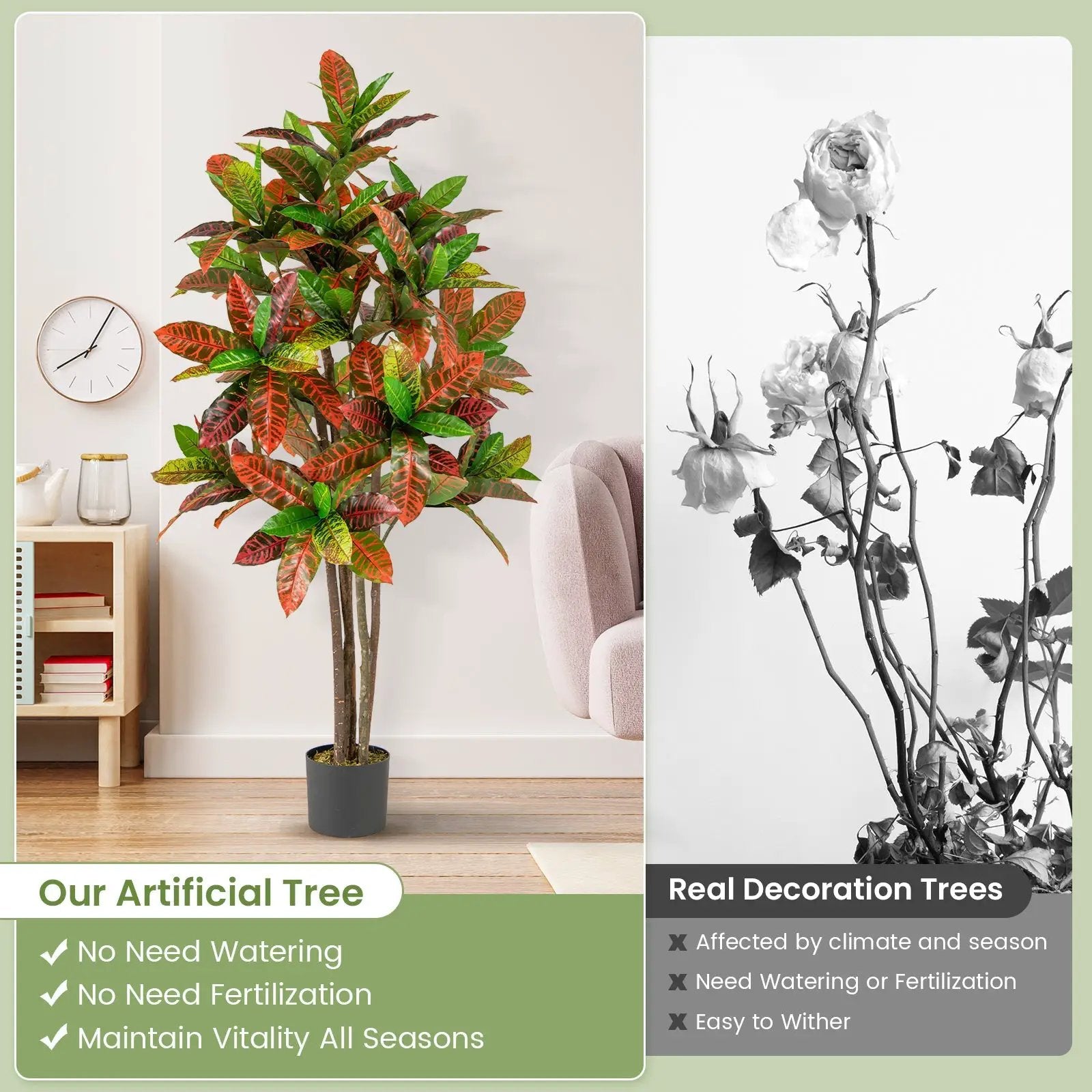 5 FT Tall Artificial Croton Plant with Gradient Leaves and Nursery Pot by DirectDeals