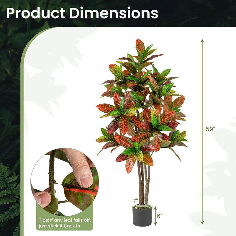 5 FT Tall Artificial Croton Plant with Gradient Leaves and Nursery Pot by DirectDeals
