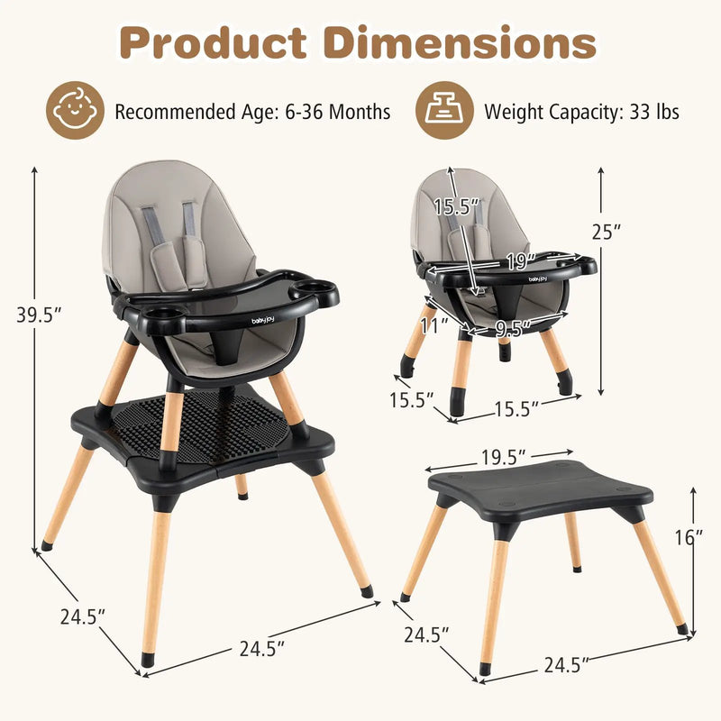 5-in-1 Baby Wooden Convertible High Chair by DirectDeals