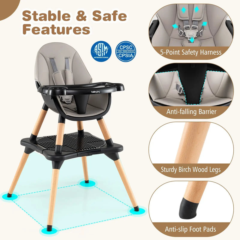 5-in-1 Baby Wooden Convertible High Chair by DirectDeals