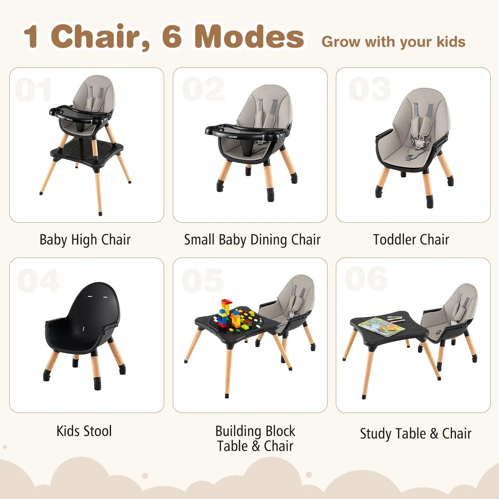 5-in-1 Baby Wooden Convertible High Chair by DirectDeals