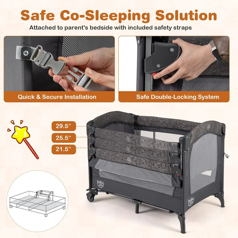 5-in-1 Bedside Bassinet with Diaper Changer and Mattress-Gray by DirectDeals