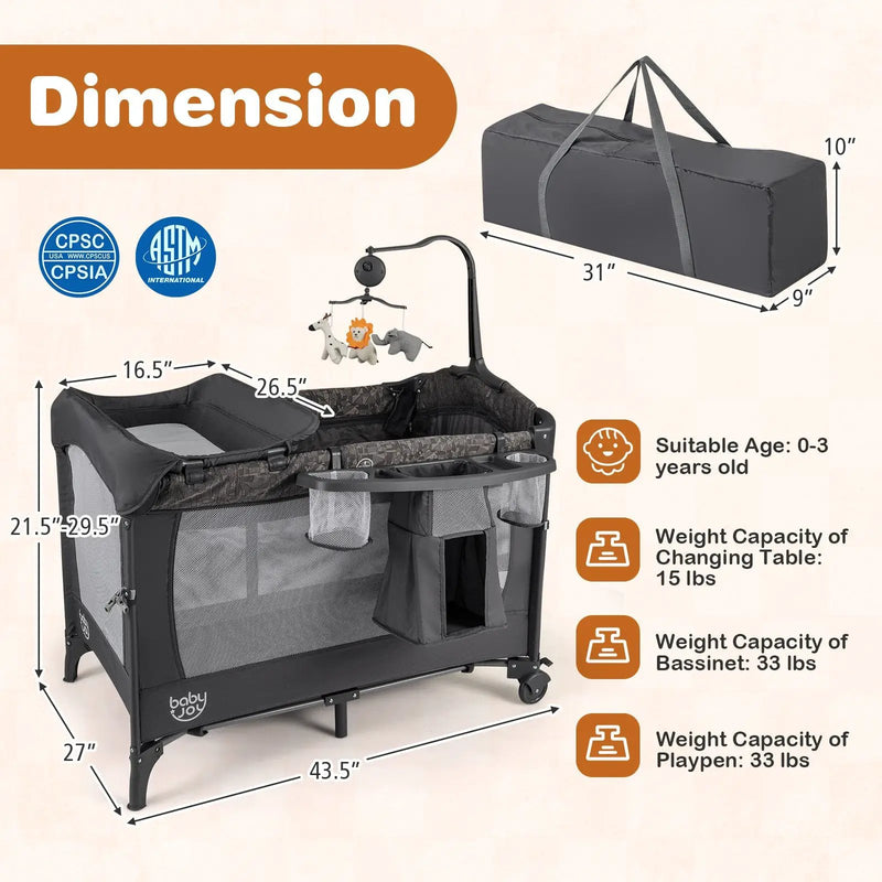 5-in-1 Bedside Bassinet with Diaper Changer and Mattress-Gray by DirectDeals