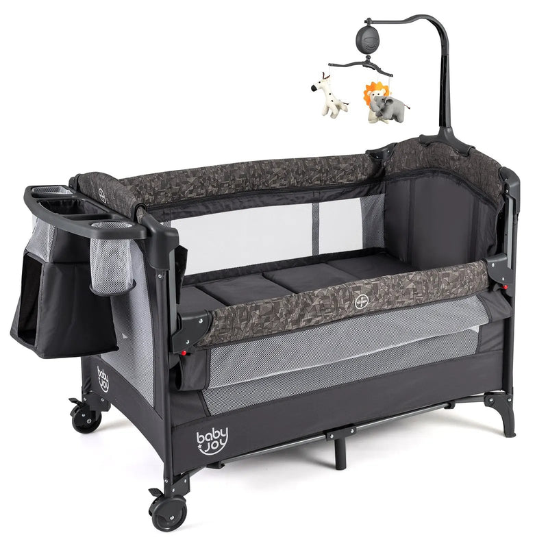 5-in-1 Bedside Bassinet with Diaper Changer and Mattress-Gray by DirectDeals