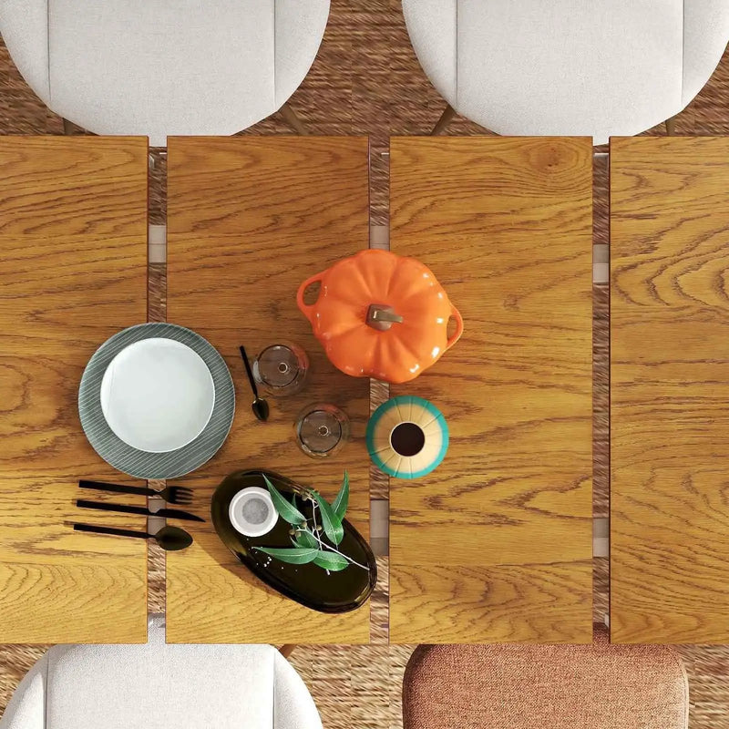 5-in-1 Complete Dining Room Set: Extendable Table 4 Chairs Electric Fireplace Media Console & Bamboo Sideboard by DirectDeals