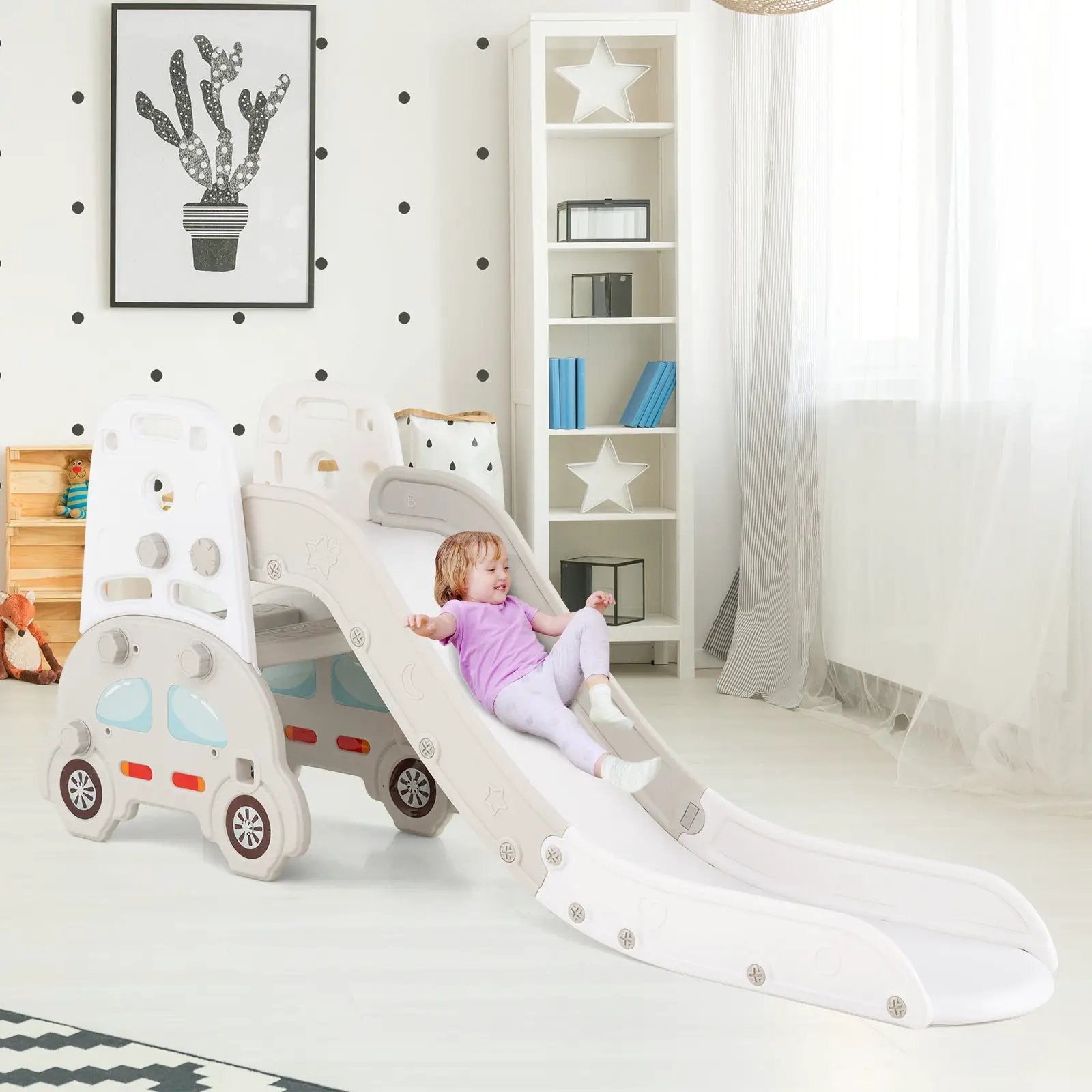 5 in 1 Convertible Toddler Slide Set Kids Art Easel with Stool and Book Rack by DirectDeals