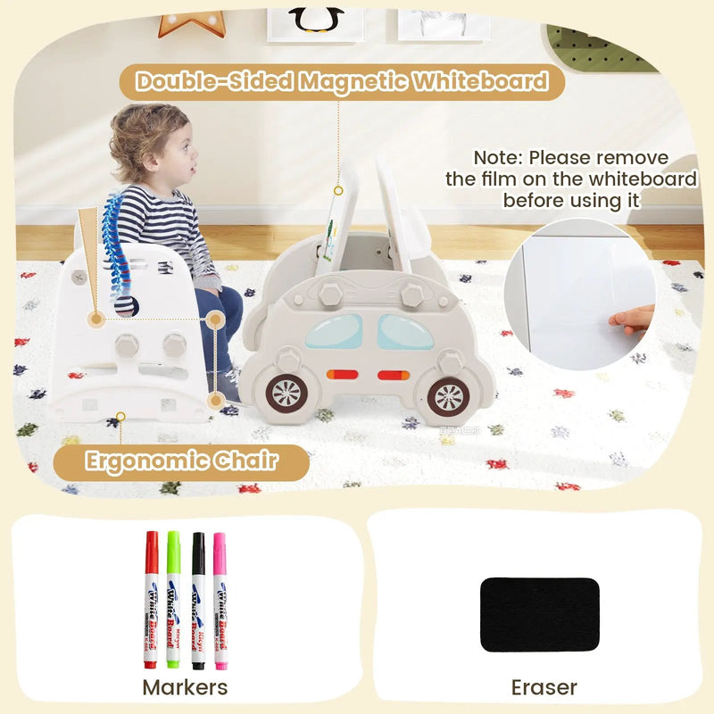 5 in 1 Convertible Toddler Slide Set Kids Art Easel with Stool and Book Rack by DirectDeals
