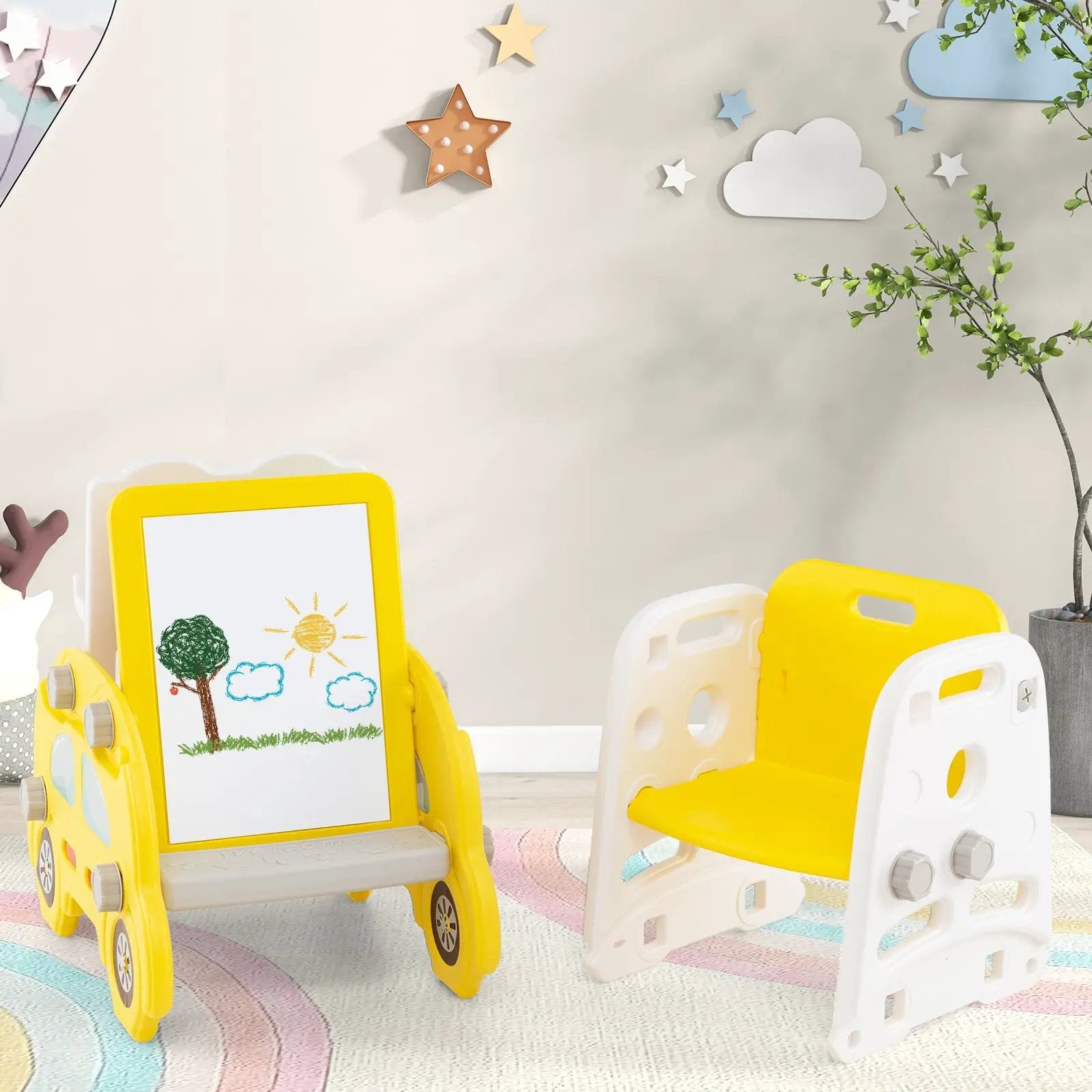 5 in 1 Convertible Toddler Slide Set Kids Art Easel with Stool and Book Rack by DirectDeals