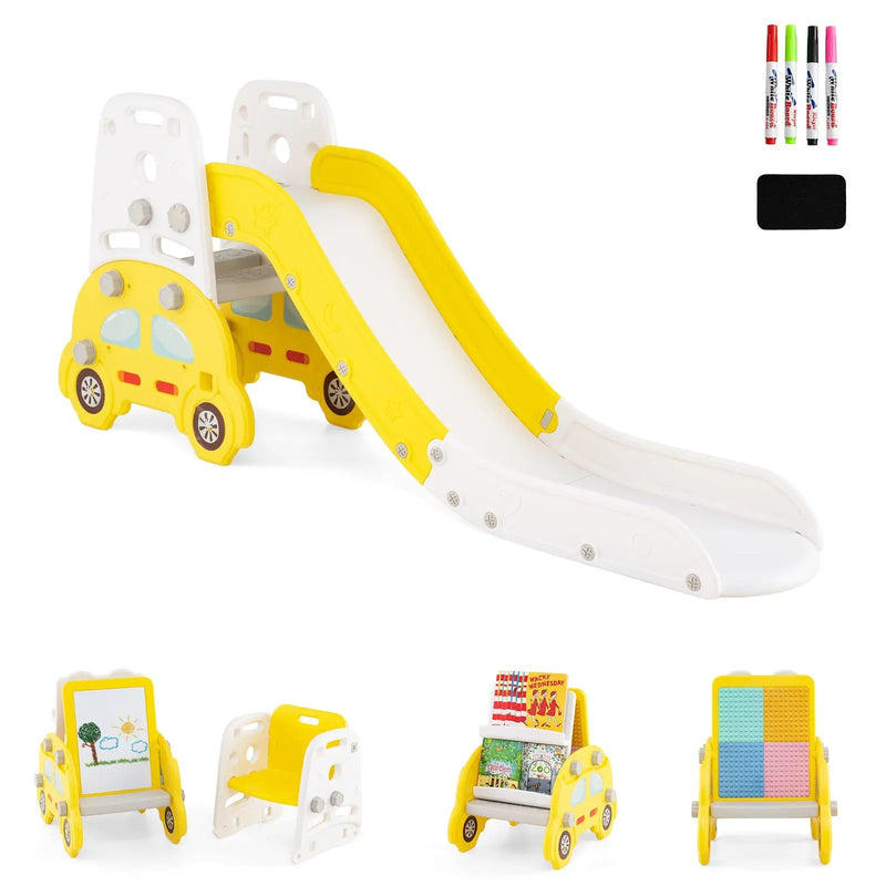 5 in 1 Convertible Toddler Slide Set Kids Art Easel with Stool and Book Rack by DirectDeals