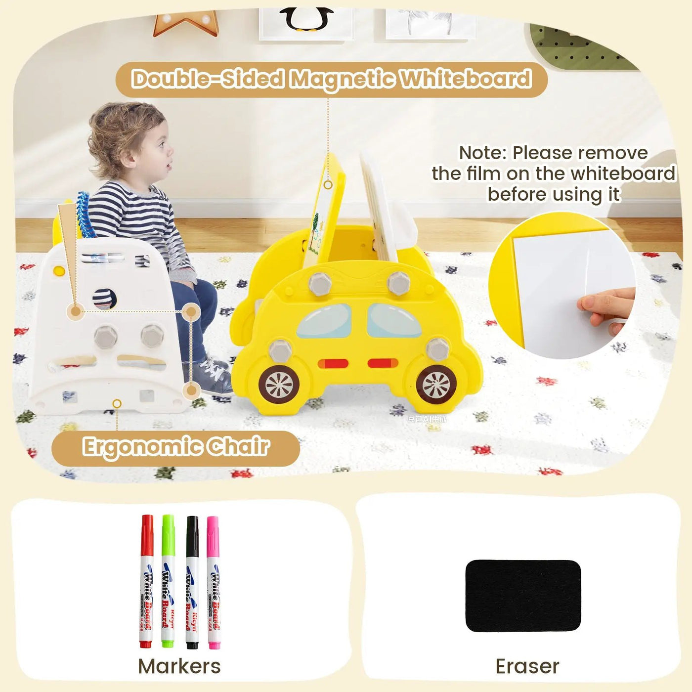 5 in 1 Convertible Toddler Slide Set Kids Art Easel with Stool and Book Rack by DirectDeals