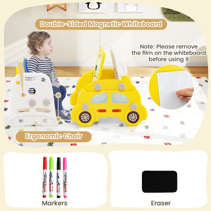 5 in 1 Convertible Toddler Slide Set Kids Art Easel with Stool and Book Rack by DirectDeals
