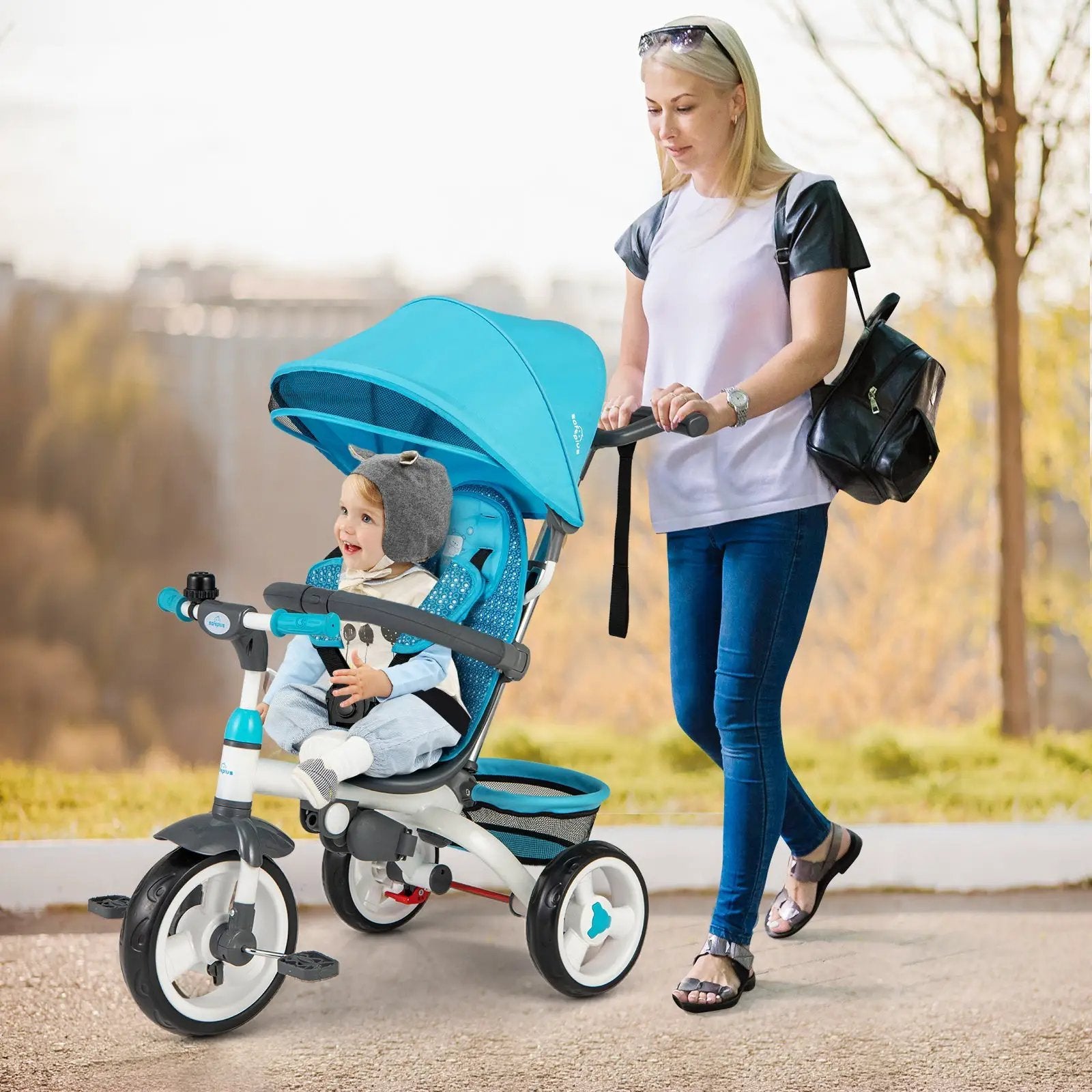 5-in-1 Detachable Baby Stroller Tricycle with Round Canopy by DirectDeals
