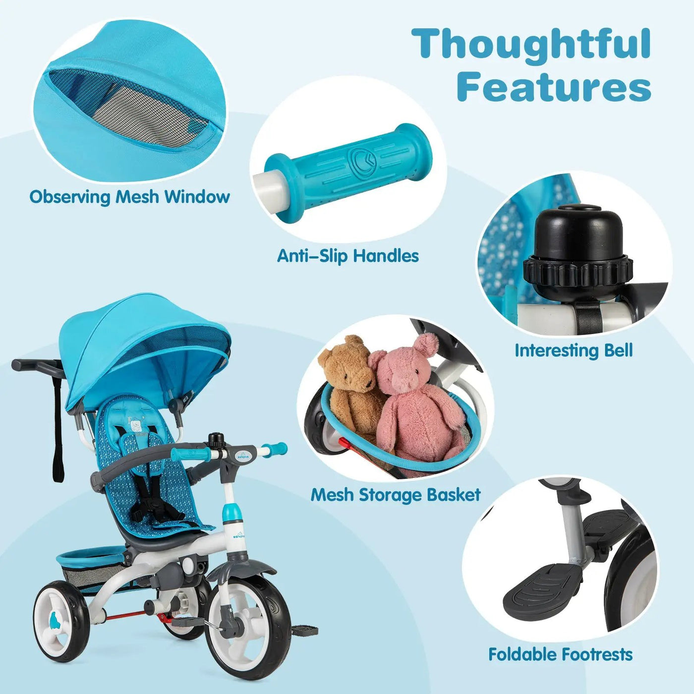 5-in-1 Detachable Baby Stroller Tricycle with Round Canopy by DirectDeals
