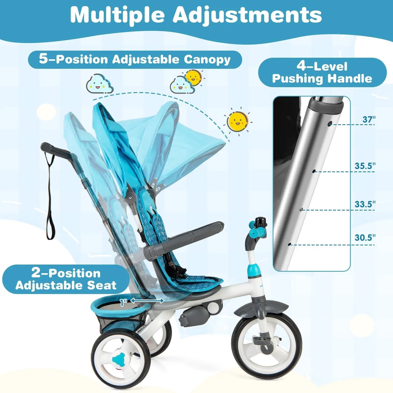 5-in-1 Detachable Baby Stroller Tricycle with Round Canopy by DirectDeals