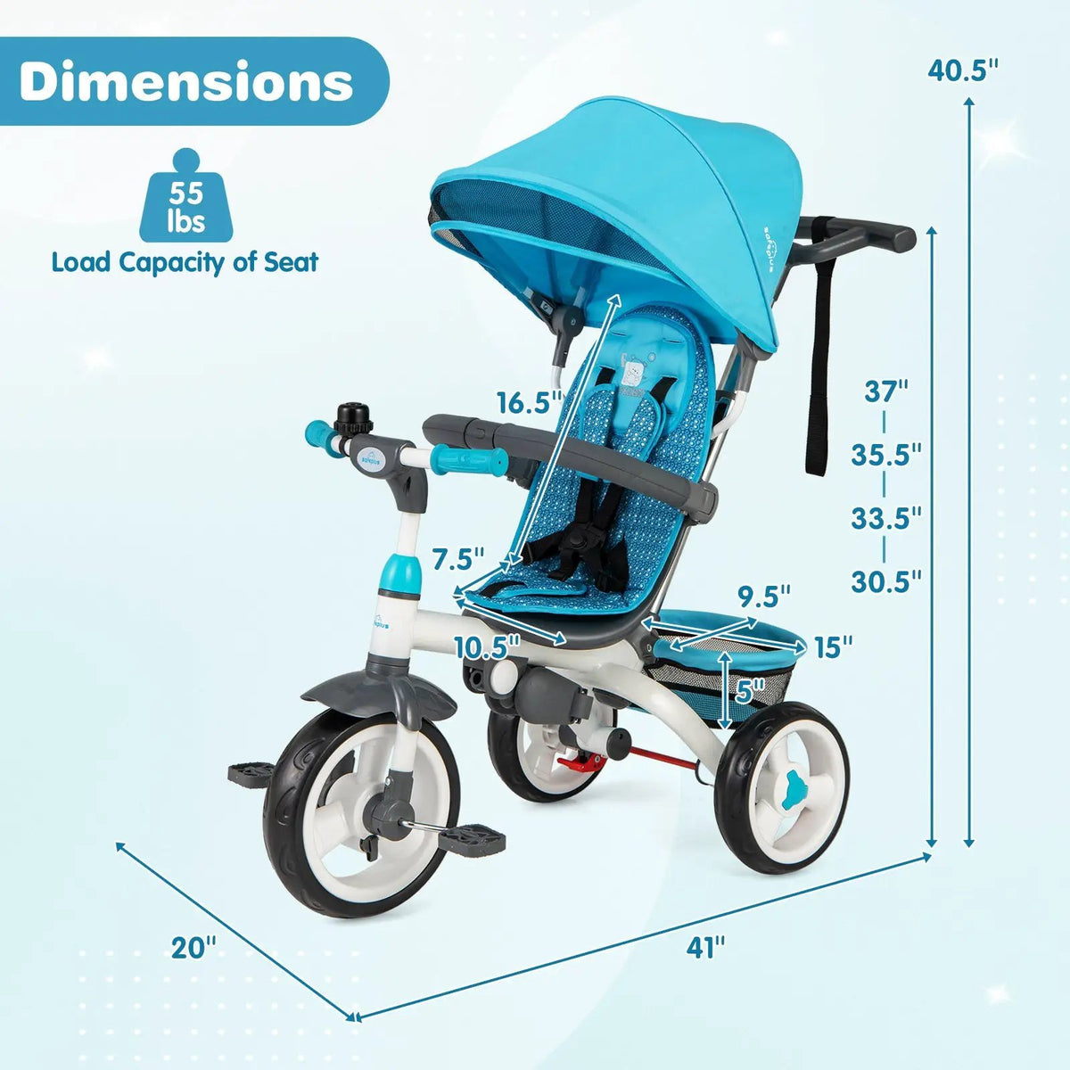 5-in-1 Detachable Baby Stroller Tricycle with Round Canopy by DirectDeals