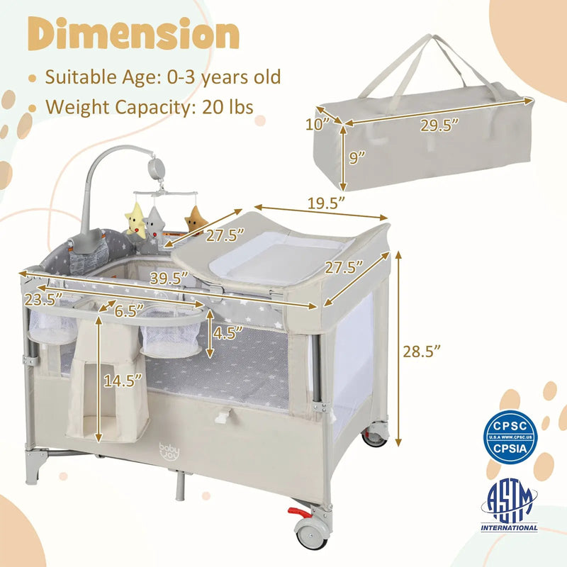 5-in-1 Portable Pack and Play with Diaper Changing Table by DirectDeals