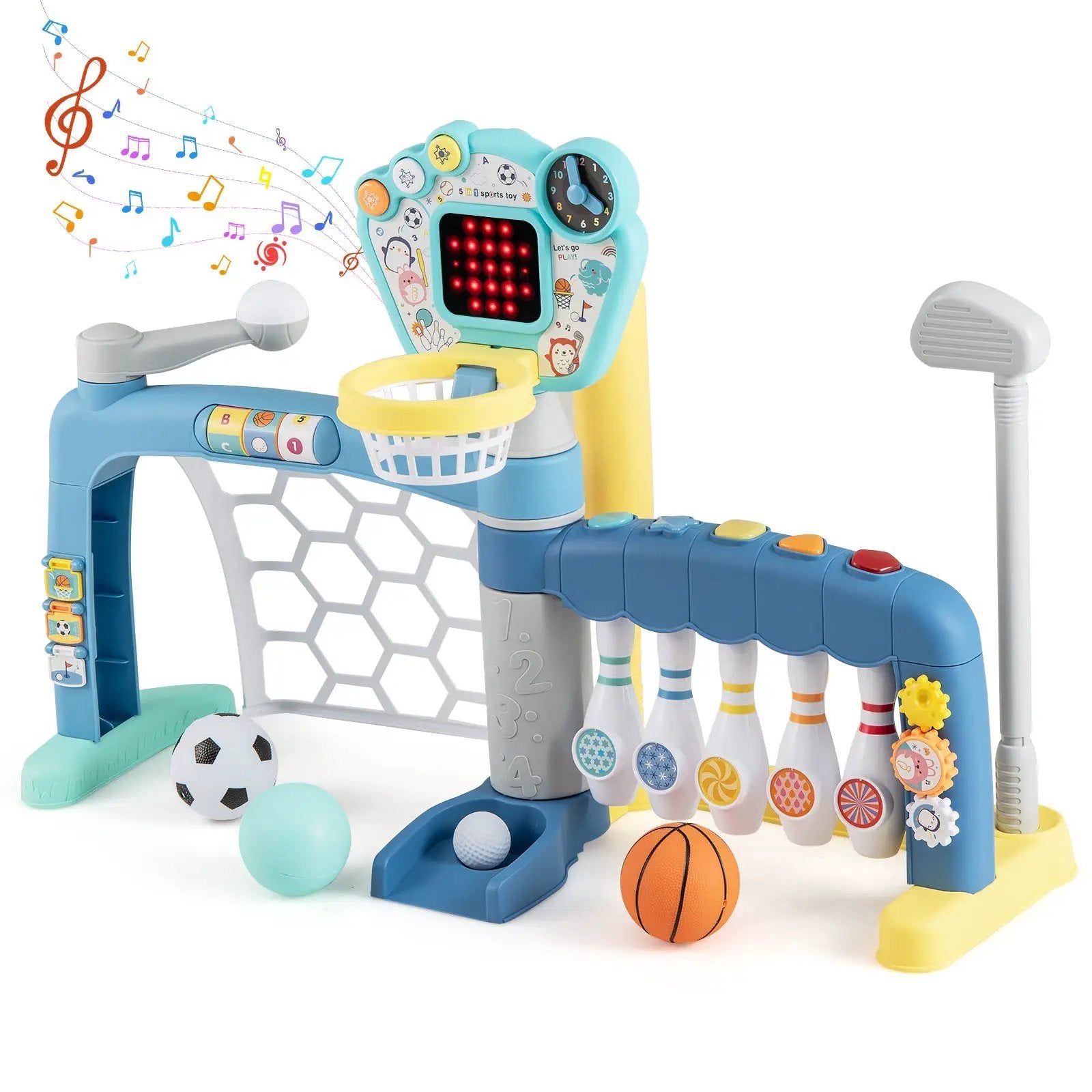 5 in 1 Toddler Sports Toy with Adjustable Basketball Hoop for Baby Boys Girls 18 Months+ by DirectDeals