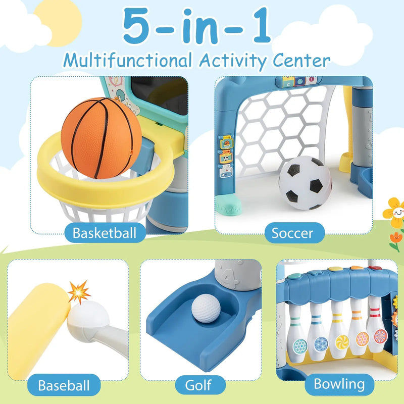 5 in 1 Toddler Sports Toy with Adjustable Basketball Hoop for Baby Boys Girls 18 Months+ by DirectDeals