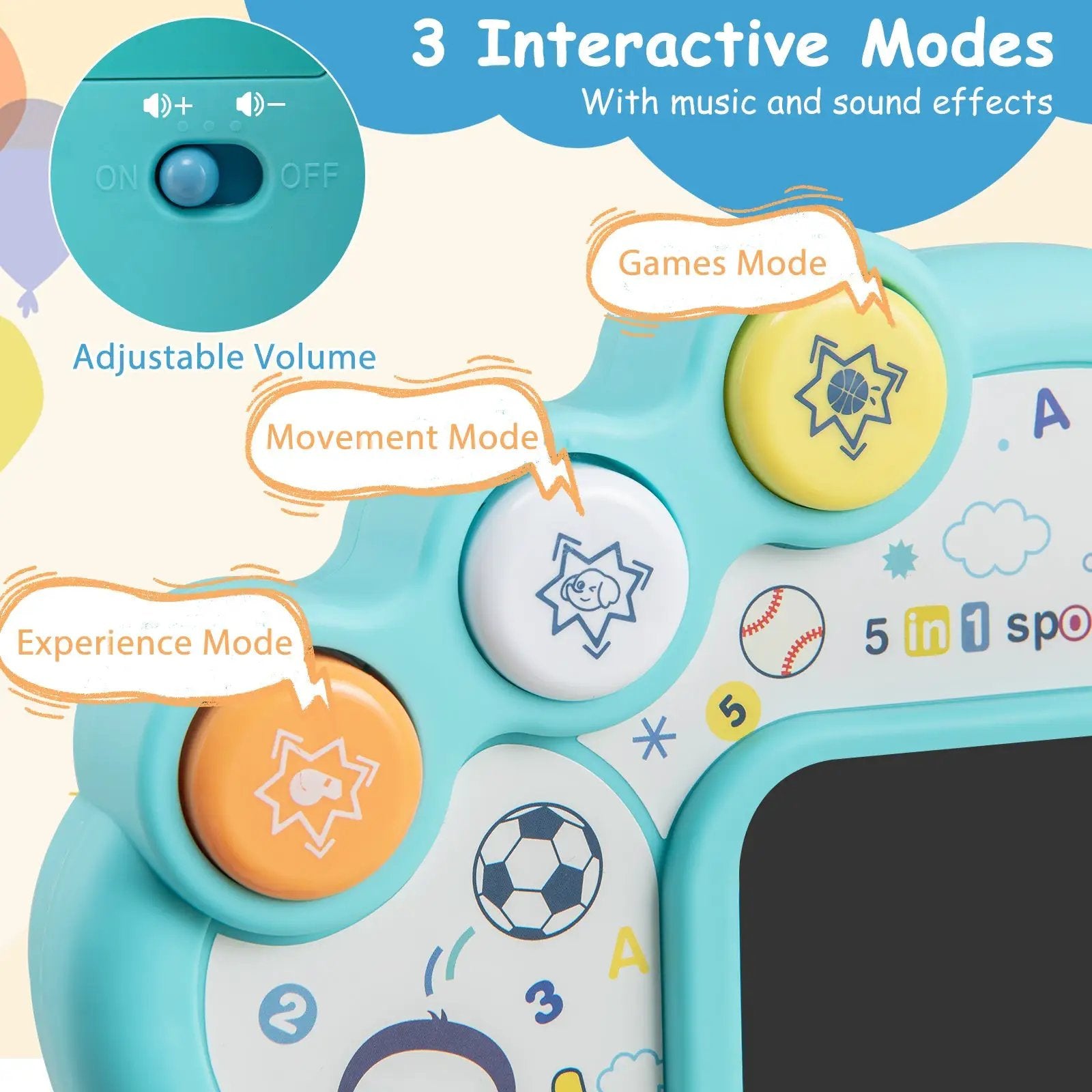 5 in 1 Toddler Sports Toy with Adjustable Basketball Hoop for Baby Boys Girls 18 Months+ by DirectDeals