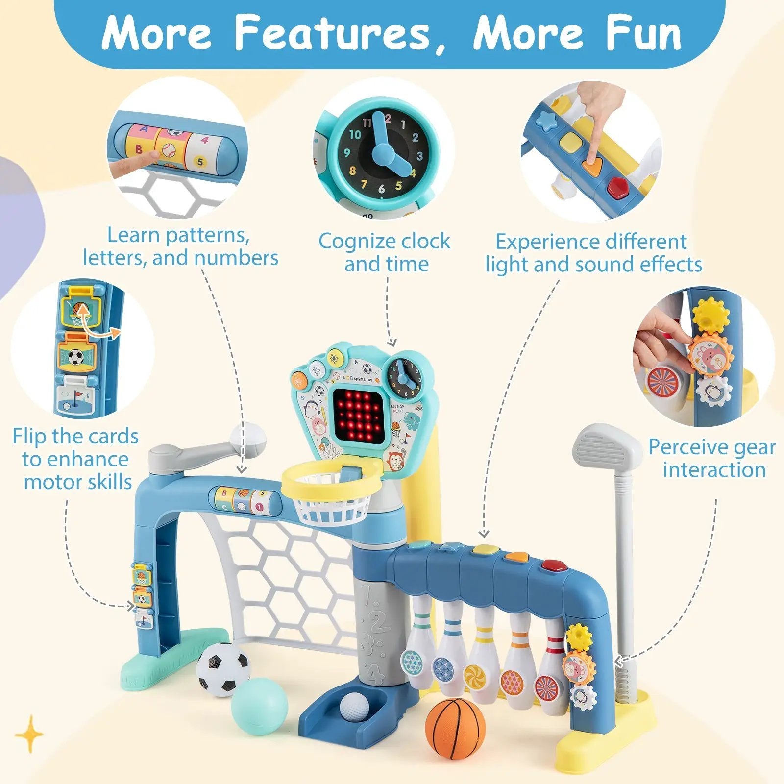 5 in 1 Toddler Sports Toy with Adjustable Basketball Hoop for Baby Boys Girls 18 Months+ by DirectDeals