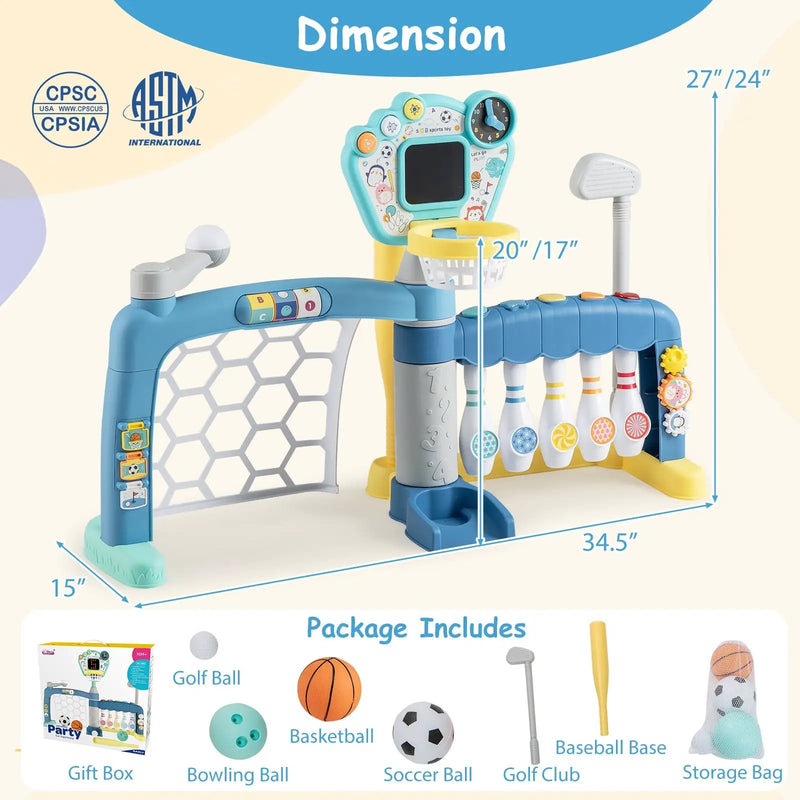 5 in 1 Toddler Sports Toy with Adjustable Basketball Hoop for Baby Boys Girls 18 Months+ by DirectDeals