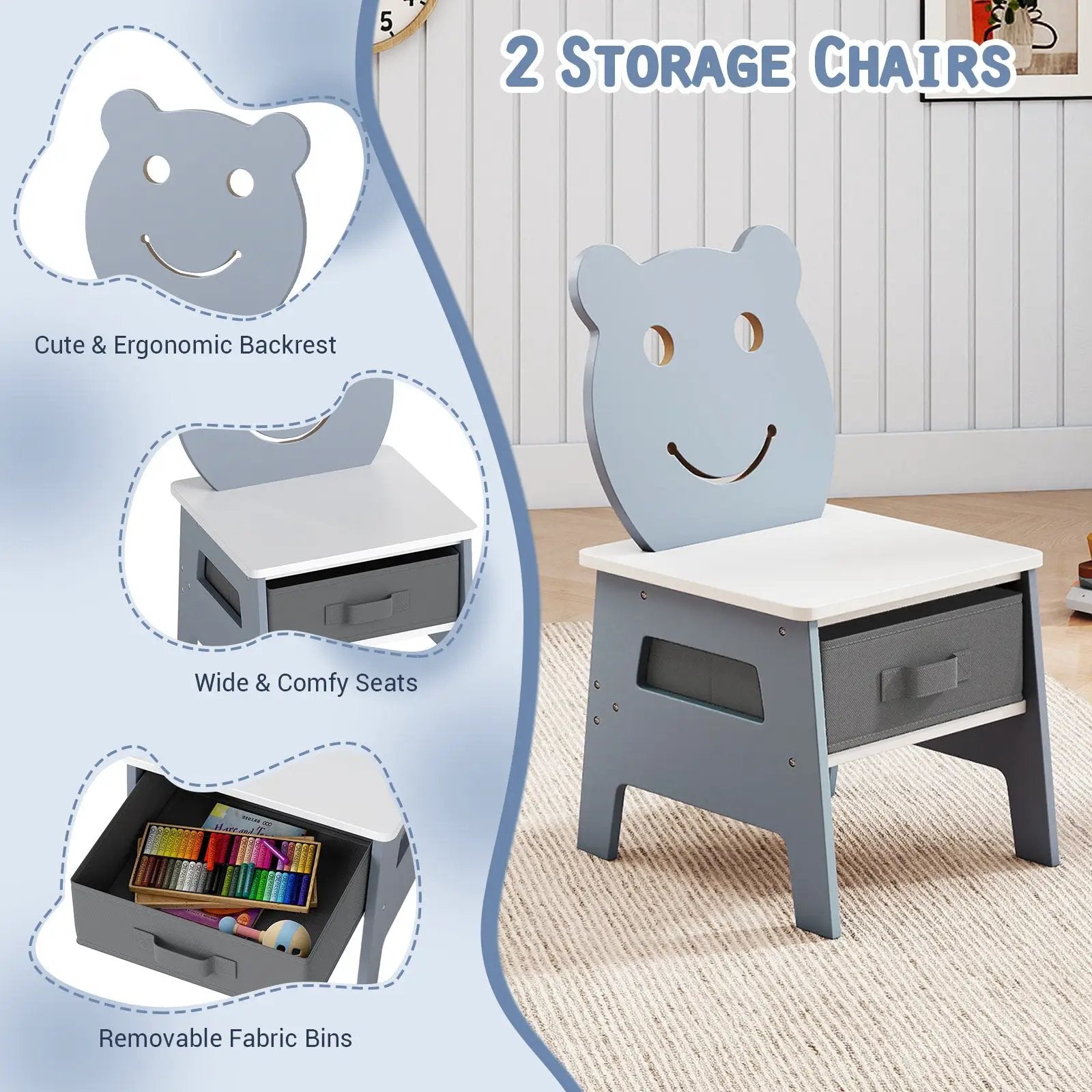 5-in-1 Toddler Table and 2 Chairs Cute Art Desk Set with Reversible Chalkboard Whiteboard by DirectDeals