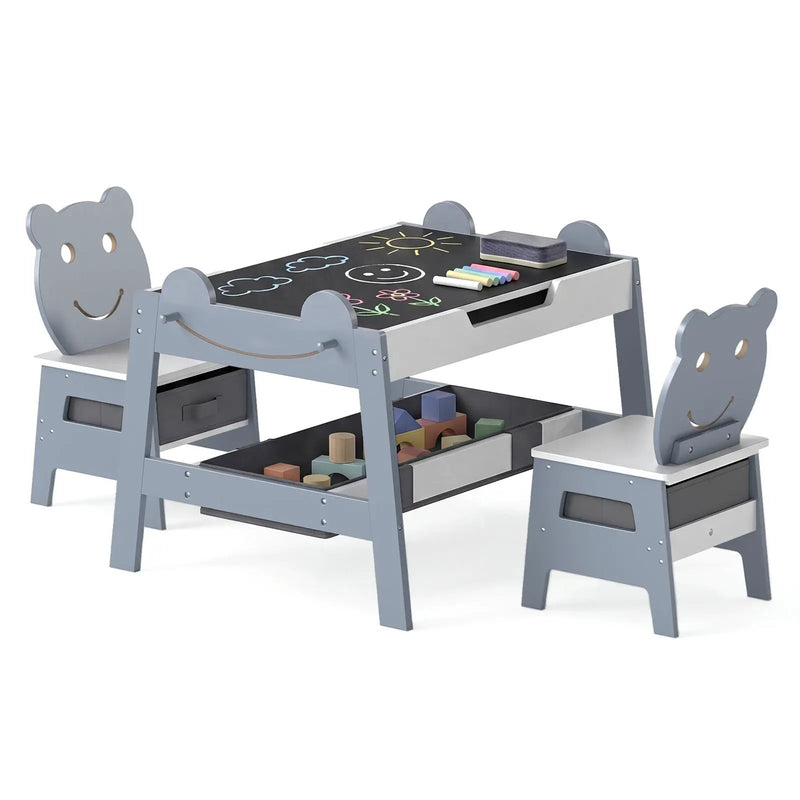5-in-1 Toddler Table and 2 Chairs Cute Art Desk Set with Reversible Chalkboard Whiteboard by DirectDeals