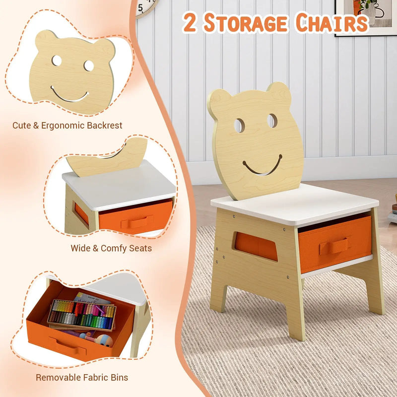 5-in-1 Toddler Table and 2 Chairs Cute Art Desk Set with Reversible Chalkboard Whiteboard by DirectDeals