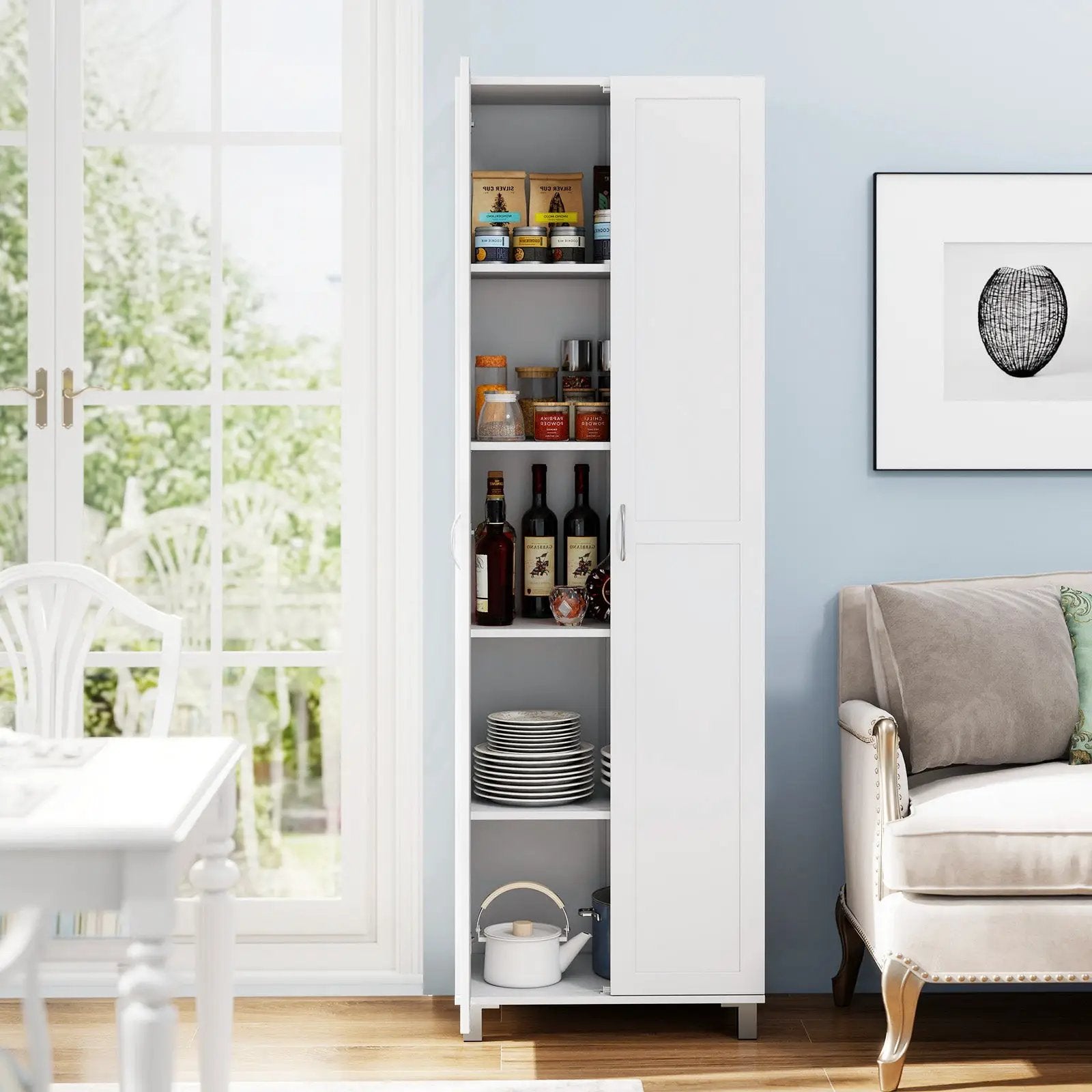 73.5 Inch Freestanding Double Door Tall Versatile Storage Organizer-White by DirectDeals