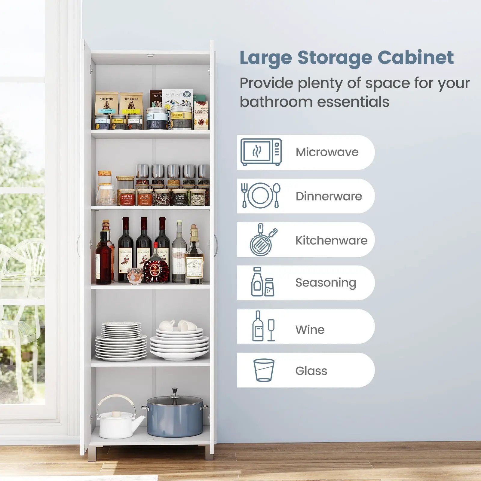 73.5 Inch Freestanding Double Door Tall Versatile Storage Organizer-White by DirectDeals
