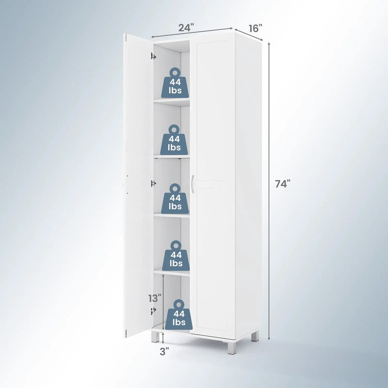 73.5 Inch Freestanding Double Door Tall Versatile Storage Organizer-White by DirectDeals