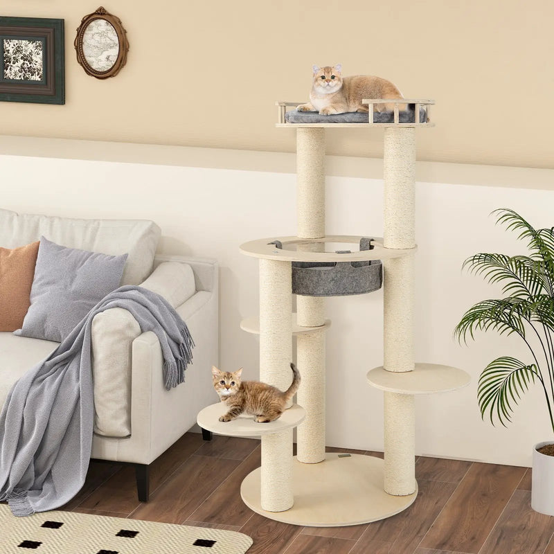 5-level Wooden Cat Tree with Padded Perch Non-woven Hammock-Gray by DirectDeals