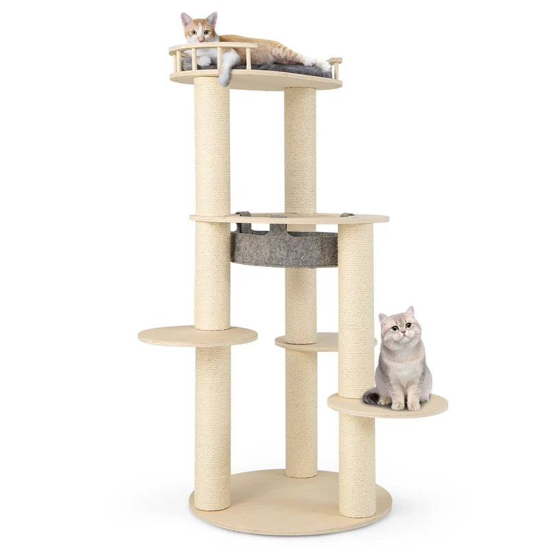 5-level Wooden Cat Tree with Padded Perch Non-woven Hammock-Gray by DirectDeals