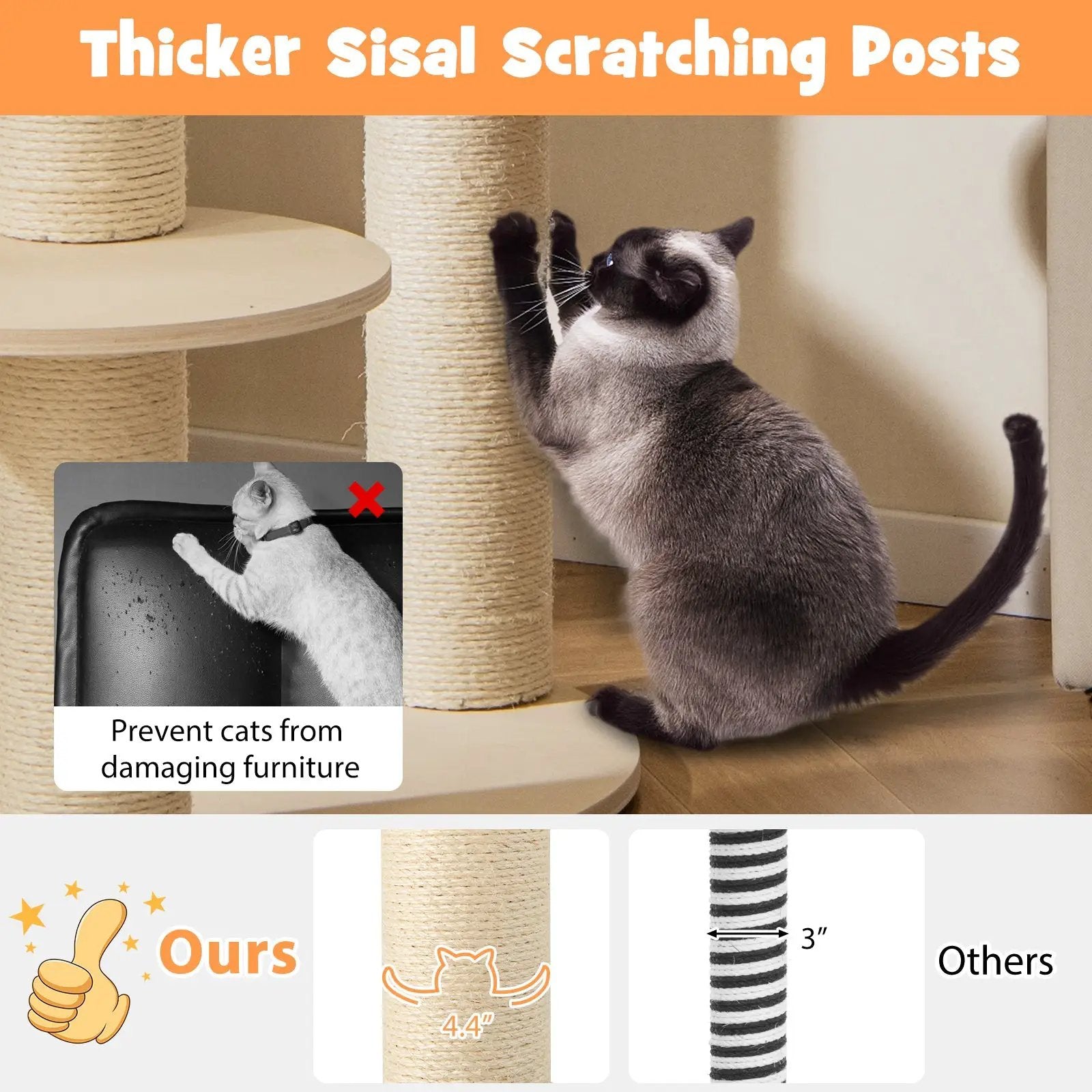 5-level Wooden Cat Tree with Padded Perch Non-woven Hammock-Gray by DirectDeals