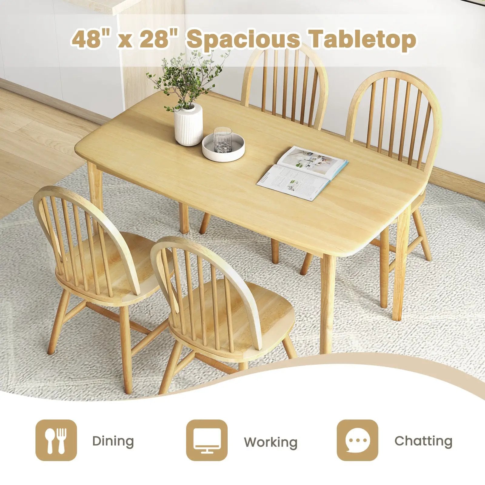 5 Pieces Wooden Dining Table Set with 4 Windsor Chairs by DirectDeals