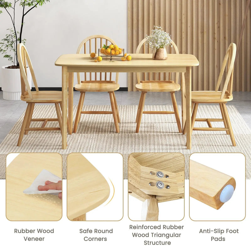 5 Pieces Wooden Dining Table Set with 4 Windsor Chairs by DirectDeals